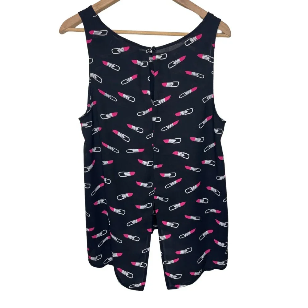 CHARMING CHARLIE | Black and Pink Lipstick Split Back Tank Top | Size XL - Picture 5 of 11